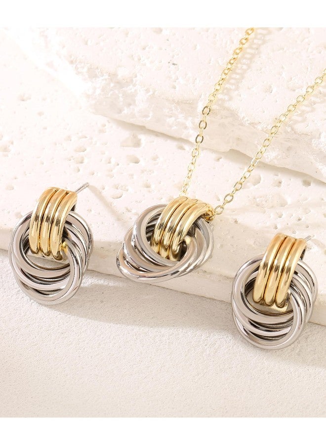 GAOKOXI Gold Silver Knot Pendant Necklace Earrings Jewelry Set for Women Gold Silver Statement Geometric Necklace Chain Link Choker Necklace Trendy - Image 5